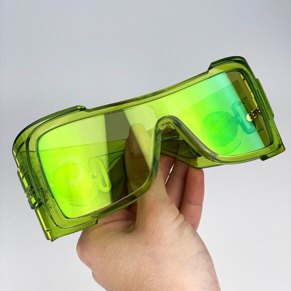 Versace VE4451 54208N Sunglasses Transparent Green Mirrored Wraparound Unisex - Picture 4 of 10